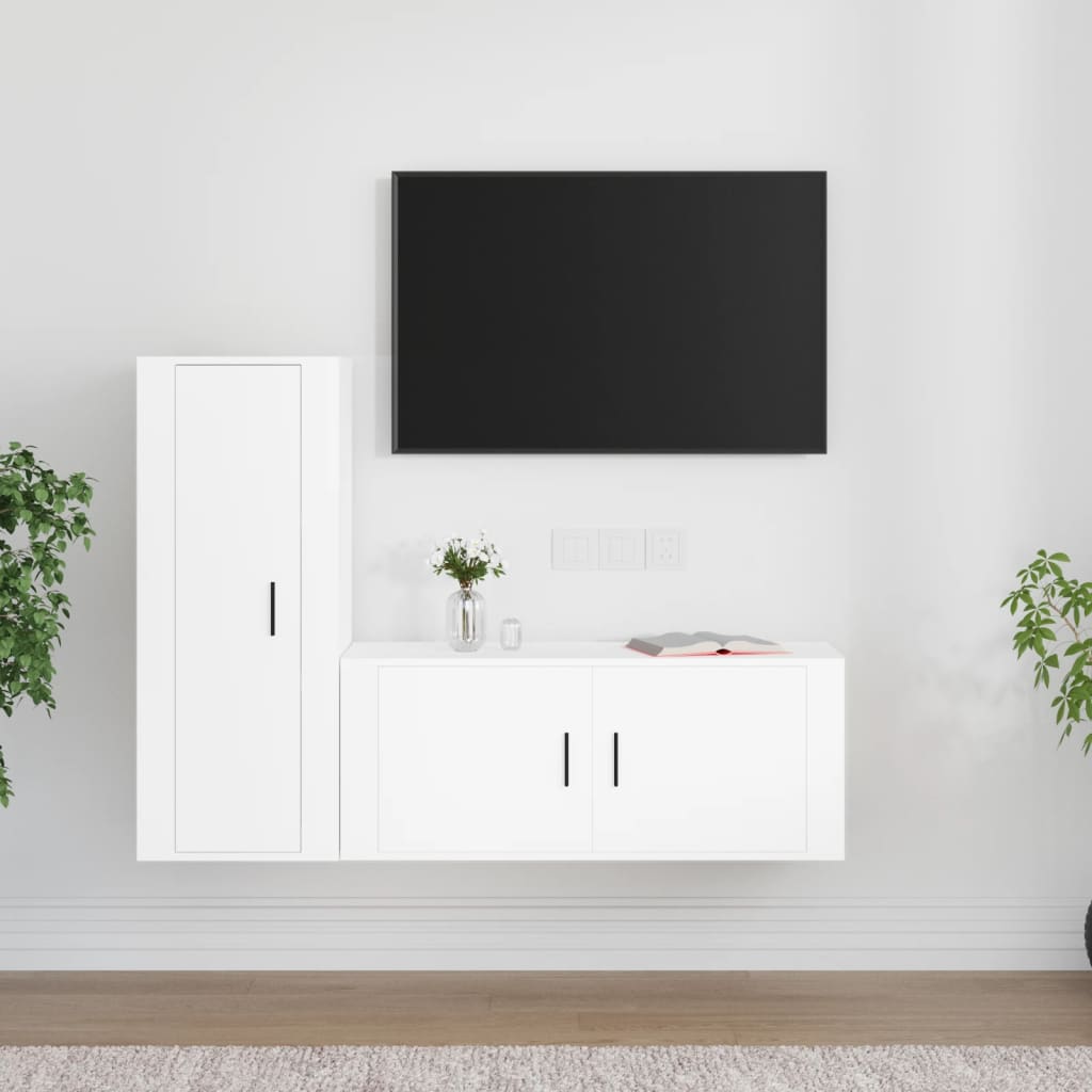 Berkfield 2 Piece TV Cabinet Set White Engineered Wood