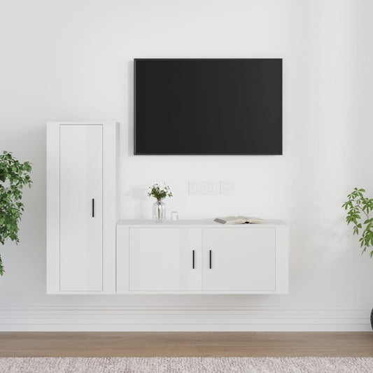 Berkfield 2 Piece TV Cabinet Set High Gloss White Engineered Wood