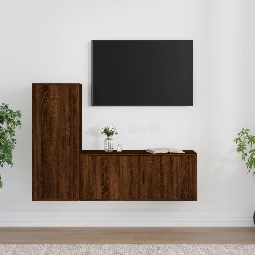 Berkfield 2 Piece TV Cabinet Set Brown Oak Engineered Wood