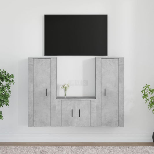 Berkfield 3 Piece TV Cabinet Set Concrete Grey Engineered Wood