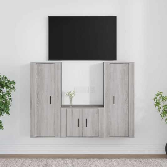 Berkfield 3 Piece TV Cabinet Set Grey Sonoma Engineered Wood