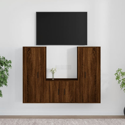 Berkfield 3 Piece TV Cabinet Set Brown Oak Engineered Wood