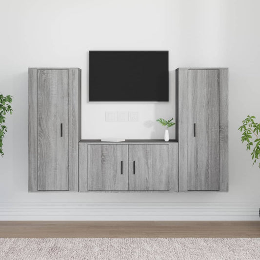 Berkfield 3 Piece TV Cabinet Set Grey Sonoma Engineered Wood