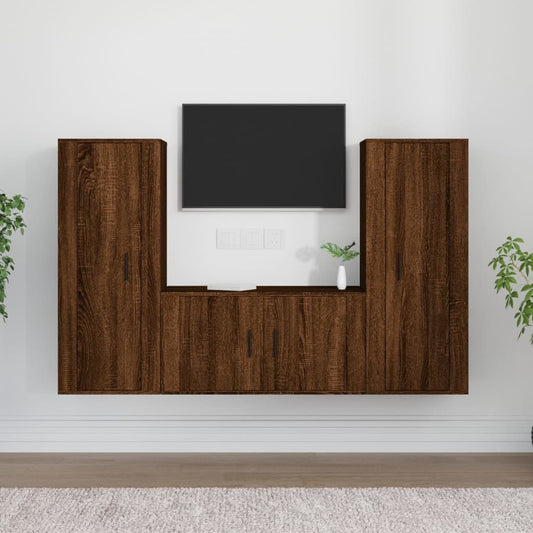 Berkfield 3 Piece TV Cabinet Set Brown Oak Engineered Wood