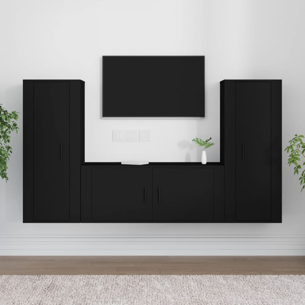 Berkfield 3 Piece TV Cabinet Set Black Engineered Wood