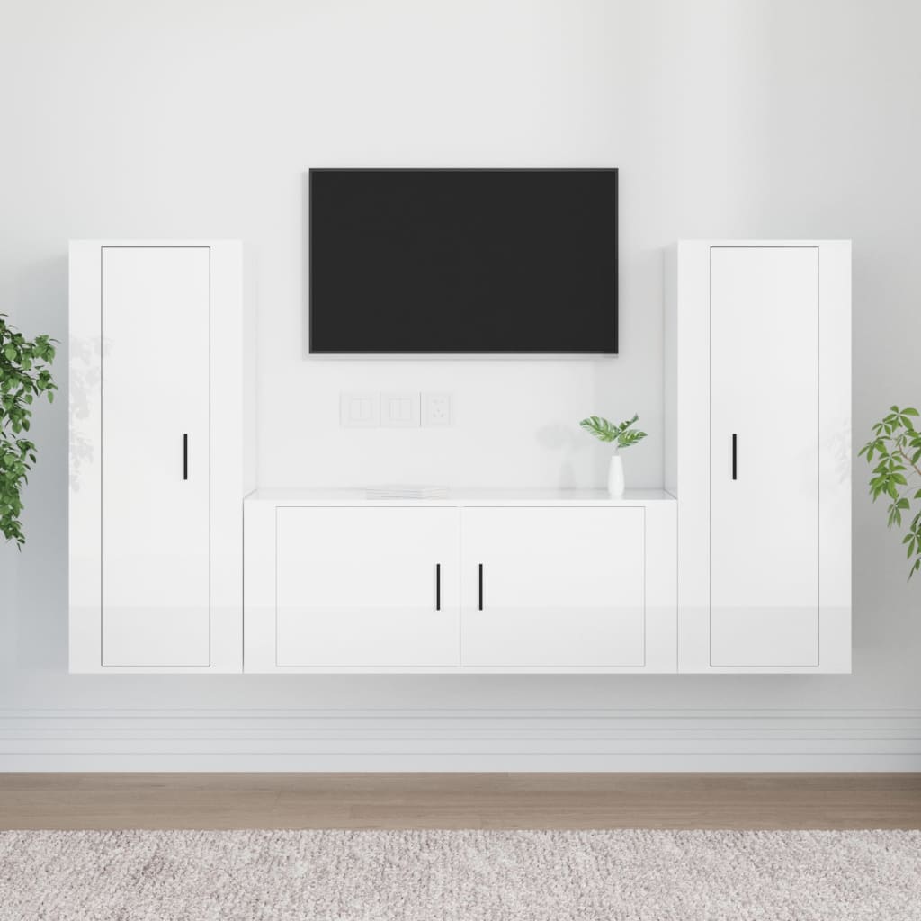Berkfield 3 Piece TV Cabinet Set High Gloss White Engineered Wood