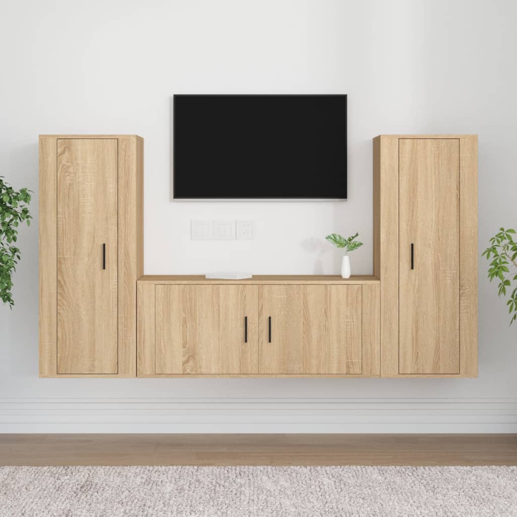Berkfield 3 Piece TV Cabinet Set Sonoma Oak Engineered Wood