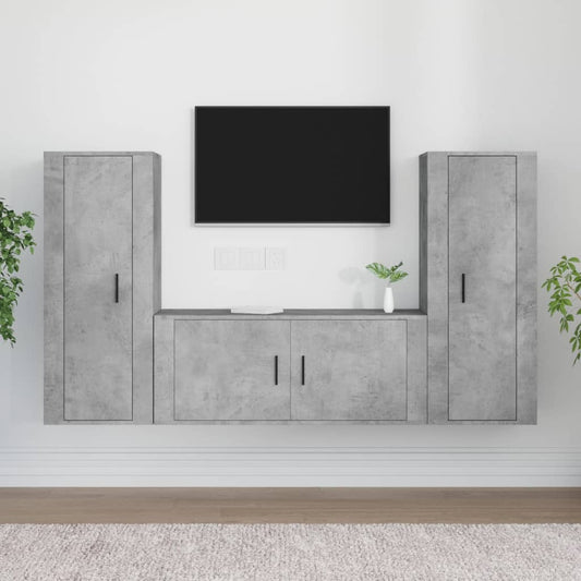 Berkfield 3 Piece TV Cabinet Set Concrete Grey Engineered Wood
