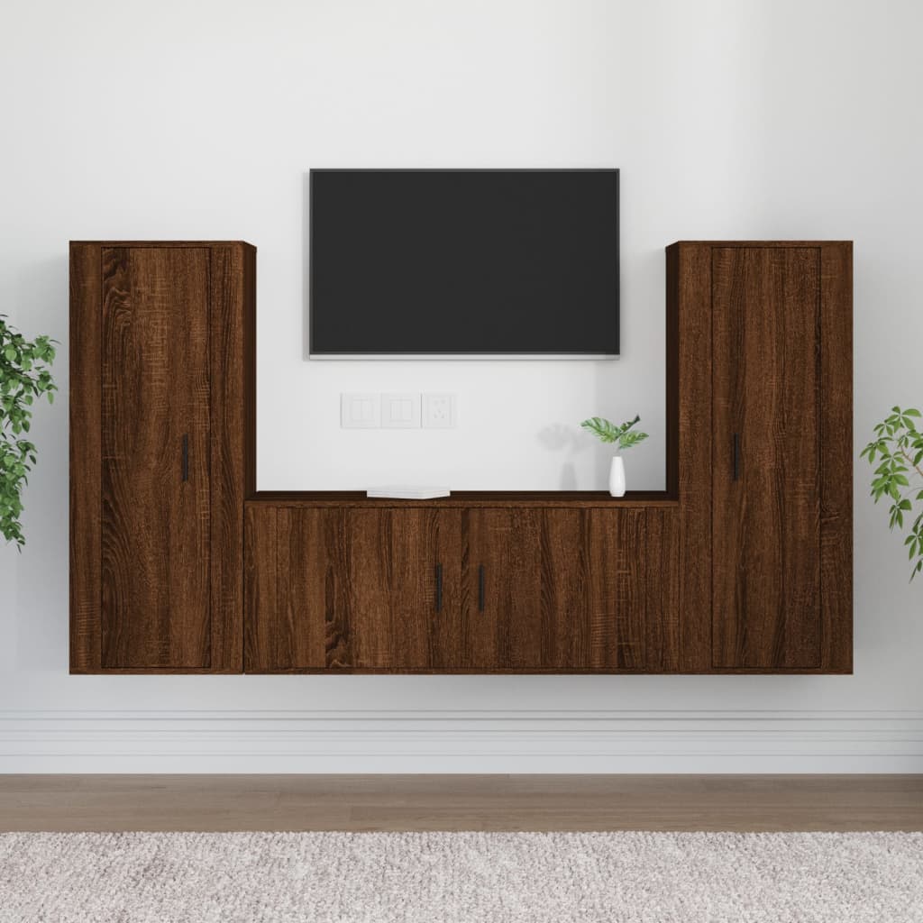 Berkfield 3 Piece TV Cabinet Set Brown Oak Engineered Wood