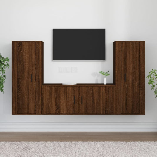Berkfield 3 Piece TV Cabinet Set Brown Oak Engineered Wood