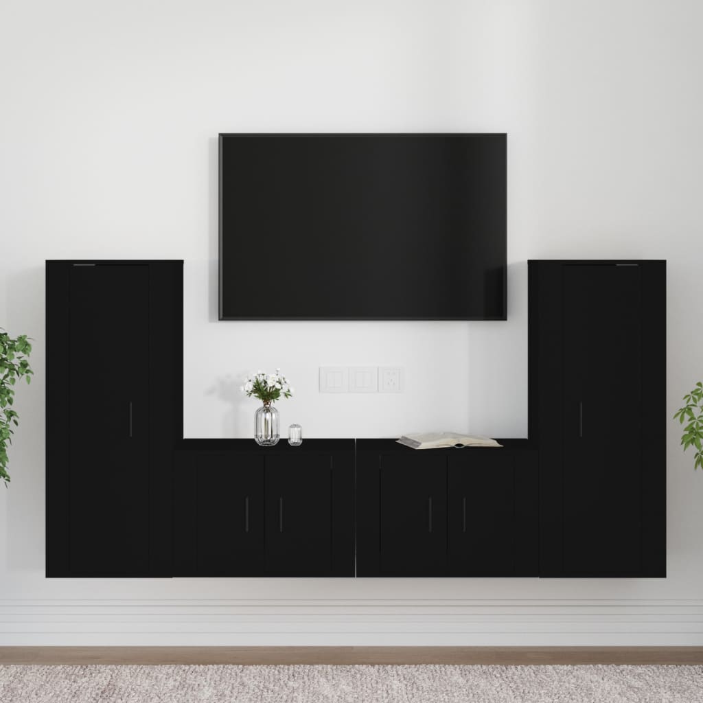 Berkfield 4 Piece TV Cabinet Set Black Engineered Wood