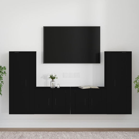 Berkfield 4 Piece TV Cabinet Set Black Engineered Wood