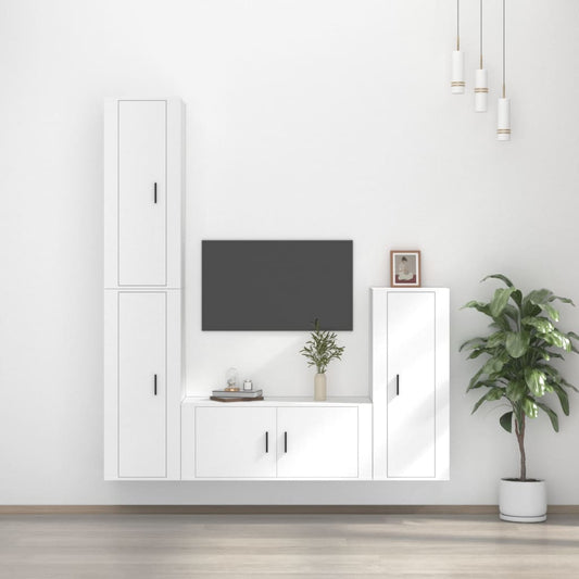 Berkfield 4 Piece TV Cabinet Set White Engineered Wood