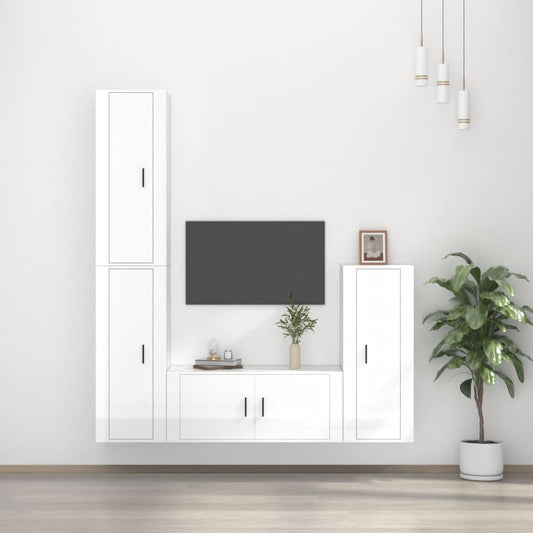 Berkfield 4 Piece TV Cabinet Set High Gloss White Engineered Wood