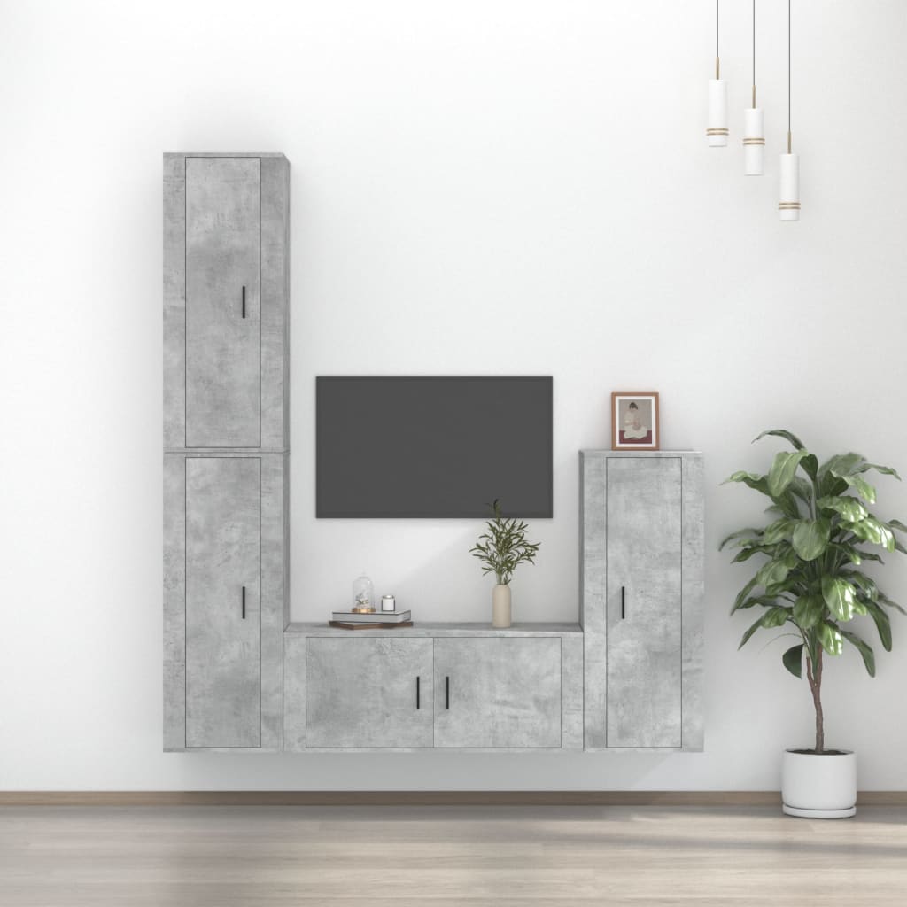 Berkfield 4 Piece TV Cabinet Set Concrete Grey Engineered Wood