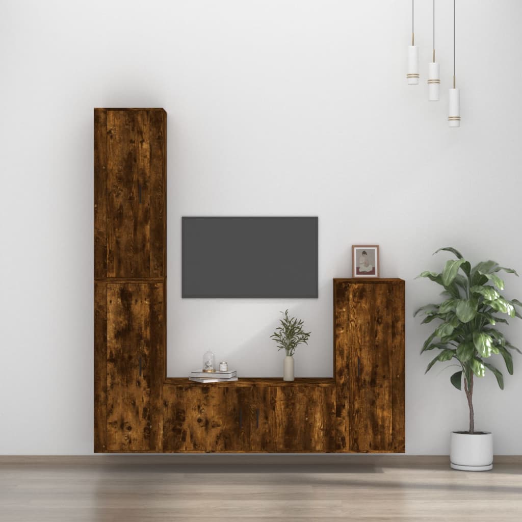 Berkfield 4 Piece TV Cabinet Set Smoked Oak Engineered Wood