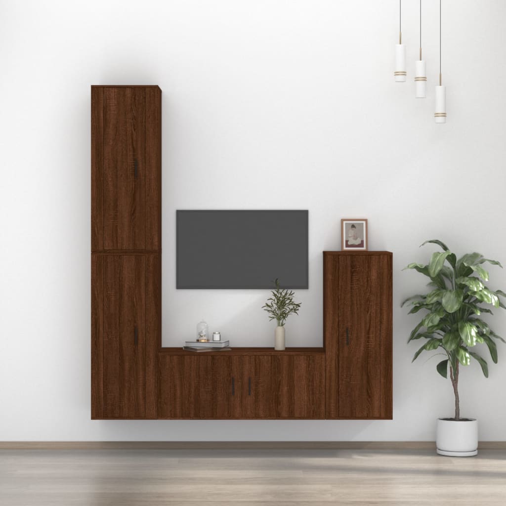 Berkfield 4 Piece TV Cabinet Set Brown Oak Engineered Wood
