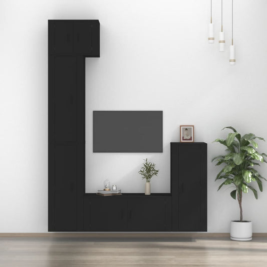 Berkfield 5 Piece TV Cabinet Set Black Engineered Wood