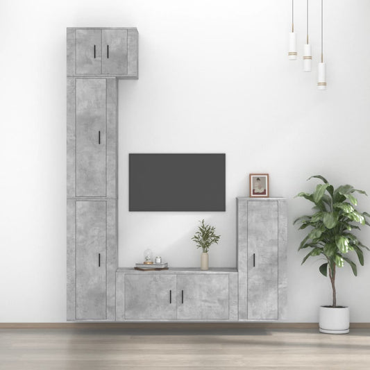 Berkfield 5 Piece TV Cabinet Set Concrete Grey Engineered Wood