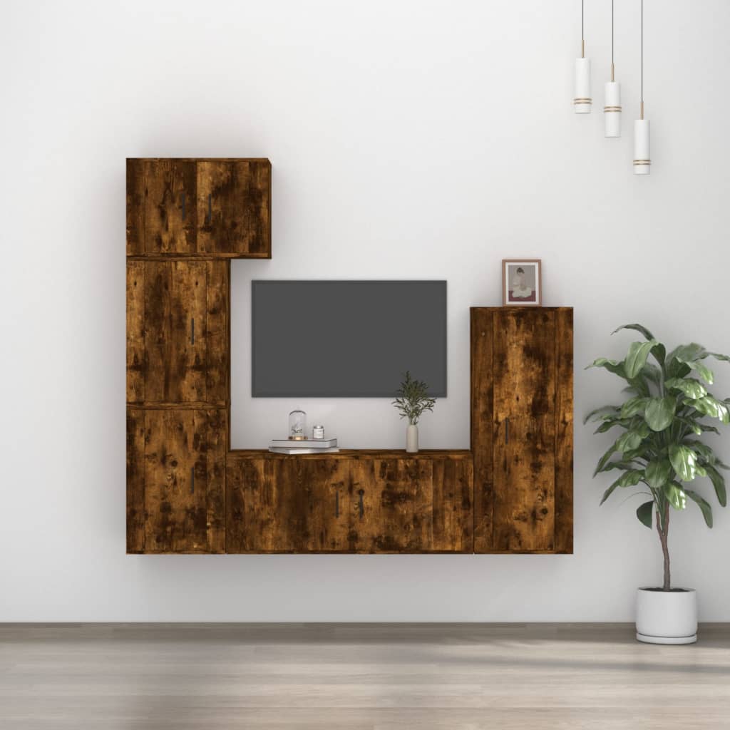 Berkfield 5 Piece TV Cabinet Set Smoked Oak Engineered Wood