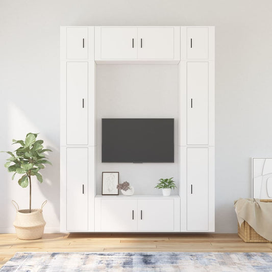 Berkfield 8 Piece TV Cabinet Set White Engineered Wood