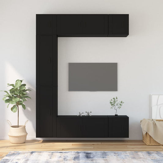 Berkfield 7 Piece TV Cabinet Set Black Engineered Wood