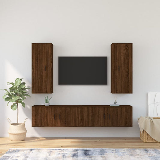 Berkfield 4 Piece TV Cabinet Set Brown Oak Engineered Wood