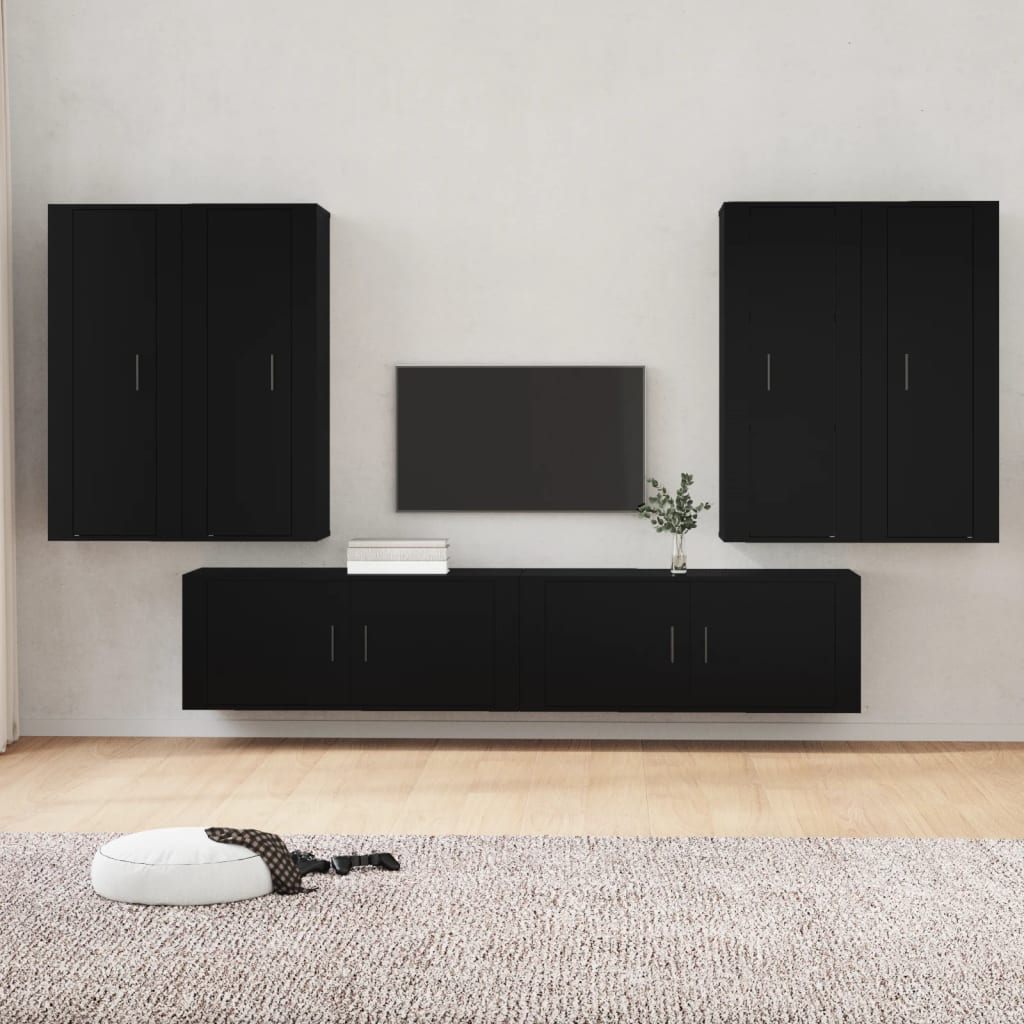 Berkfield 6 Piece TV Cabinet Set Black Engineered Wood