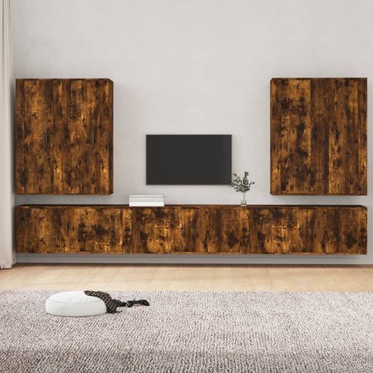 Berkfield 7 Piece TV Cabinet Set Smoked Oak Engineered Wood