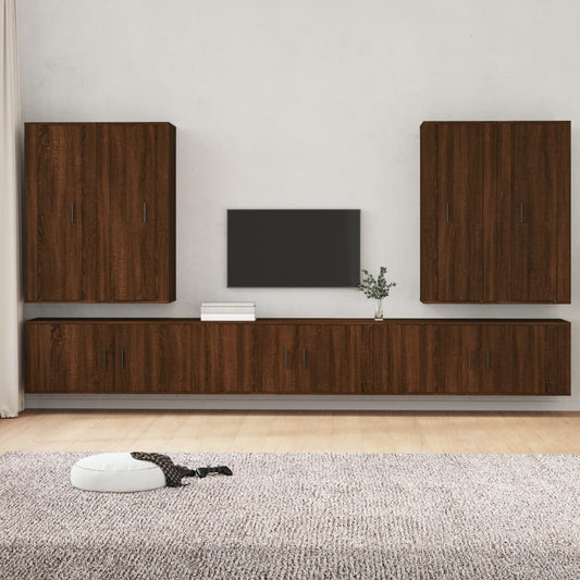 Berkfield 7 Piece TV Cabinet Set Brown Oak Engineered Wood