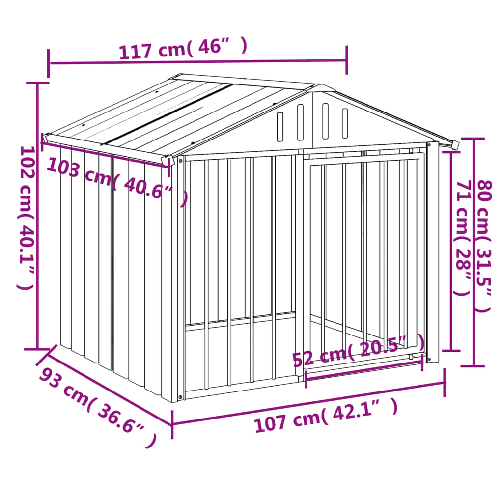Berkfield Dog House with Roof Black 117x103x102 cm Galvanised Steel