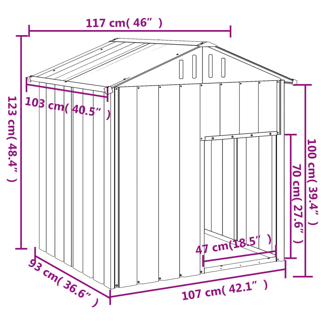 Berkfield Dog House with Roof Light Grey 117x103x123 cm Galvanised Steel