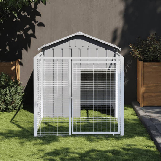 Berkfield Dog House with Run Light Grey 117x201x123 cm Galvanised Steel
