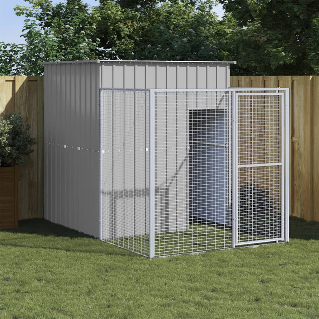 Berkfield Dog House with Run Light Grey 165x251x181 cm Galvanised Steel
