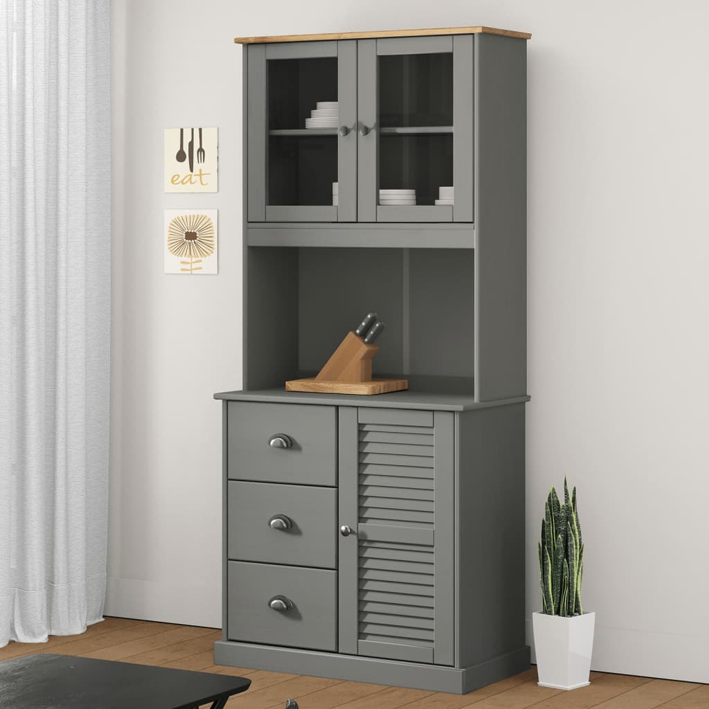 Berkfield Highboard VIGO Grey 78x40x175 cm Solid Wood Pine