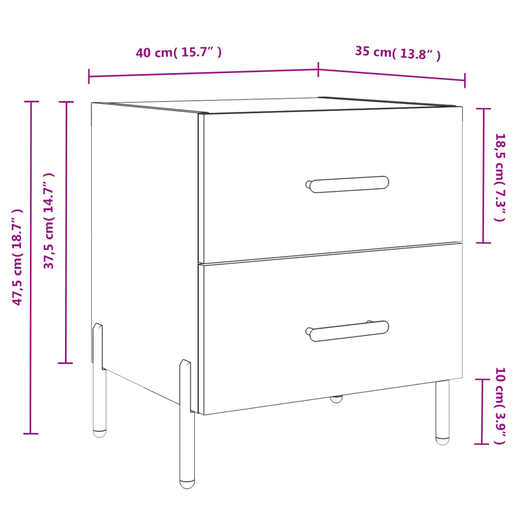 Berkfield Bedside Cabinet White 40x35x47.5 cm Engineered Wood