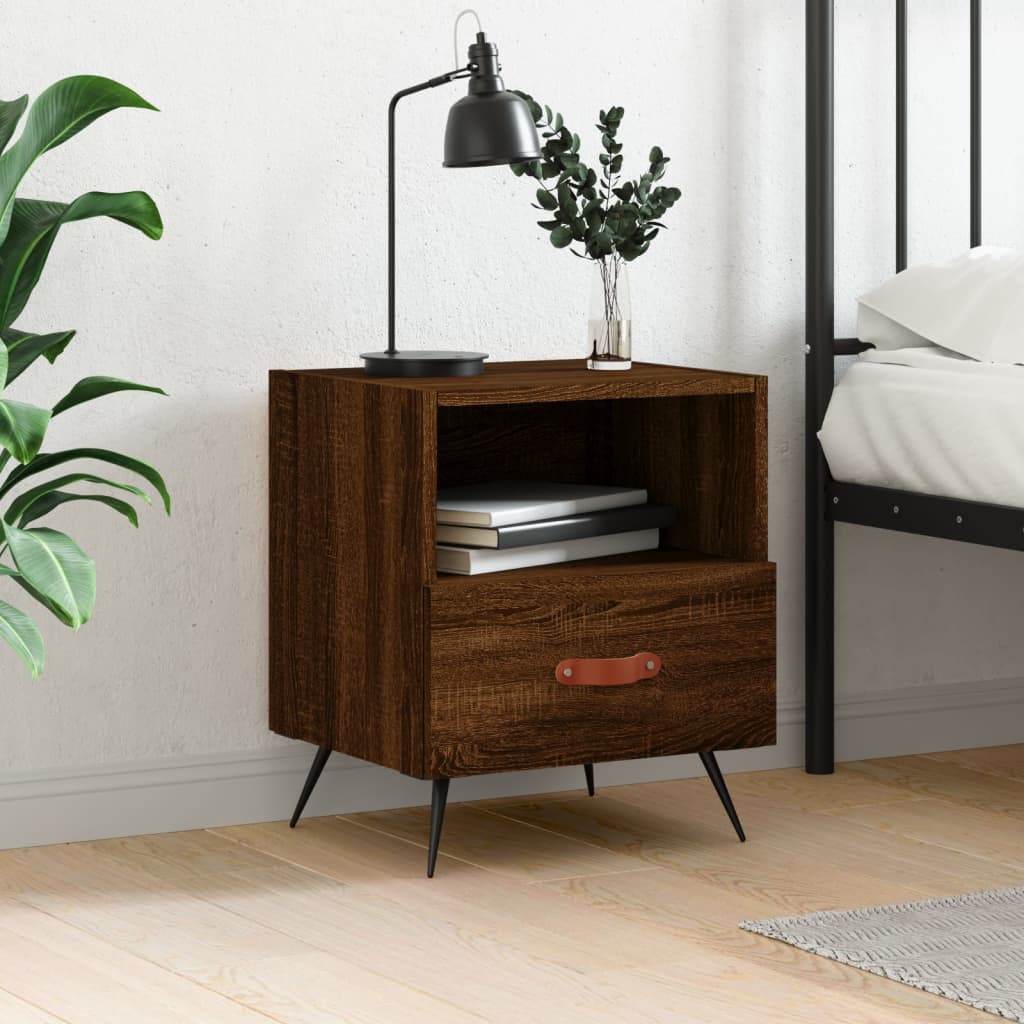 Berkfield Bedside Cabinet Brown Oak 40x35x47.5 cm Engineered Wood