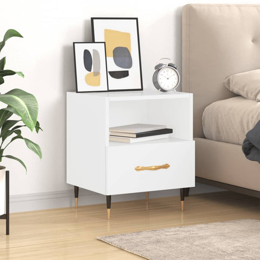 Berkfield Bedside Cabinet High Gloss White 40x35x47.5 cm Engineered Wood