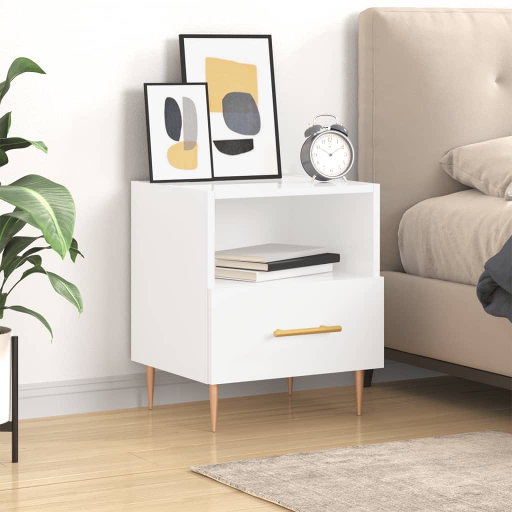 Berkfield Bedside Cabinet High Gloss White 40x35x47.5 cm Engineered Wood