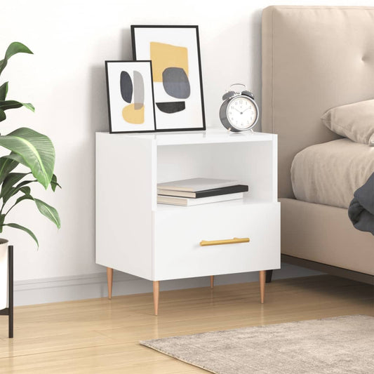 Berkfield Bedside Cabinet High Gloss White 40x35x47.5 cm Engineered Wood