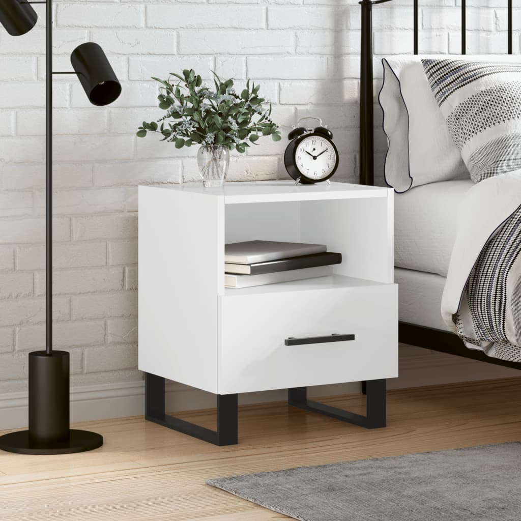Berkfield Bedside Cabinet High Gloss White 40x35x47.5 cm Engineered Wood