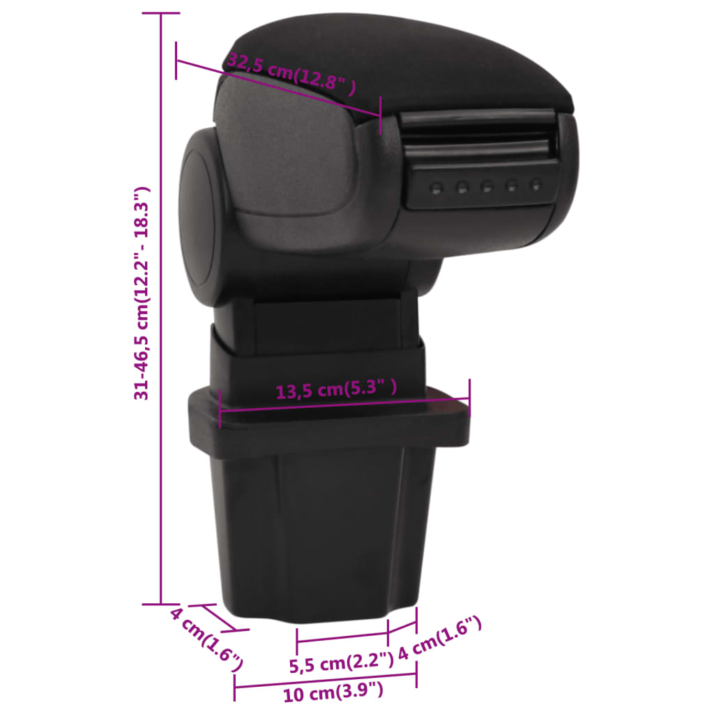 Berkfield Car Armrest Black 13.5x32.5x(31-46.5) cm ABS