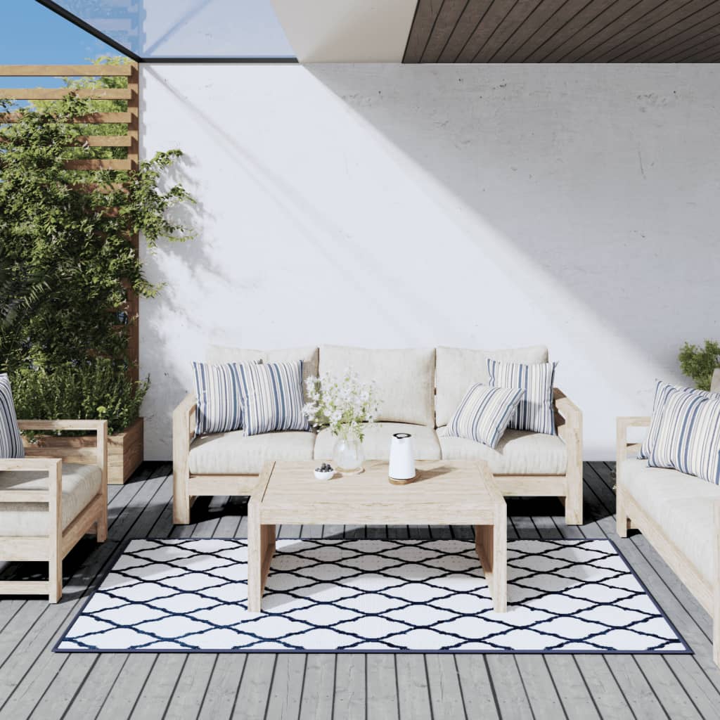 Berkfield Outdoor Rug Navy and White 100x200 cm Reversible Design