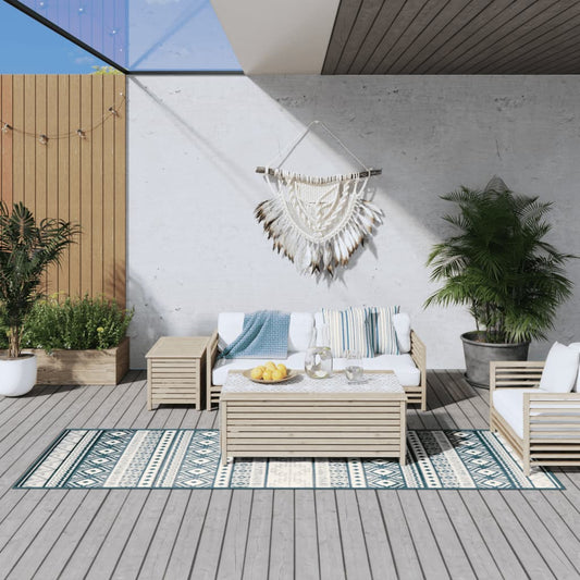 Berkfield Outdoor Rug Aqua and White 80x250 cm Reversible Design