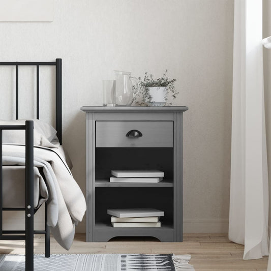 Berkfield Bedside Cabinet BODO Grey 53x38.5x66 cm Solid Wood Pine