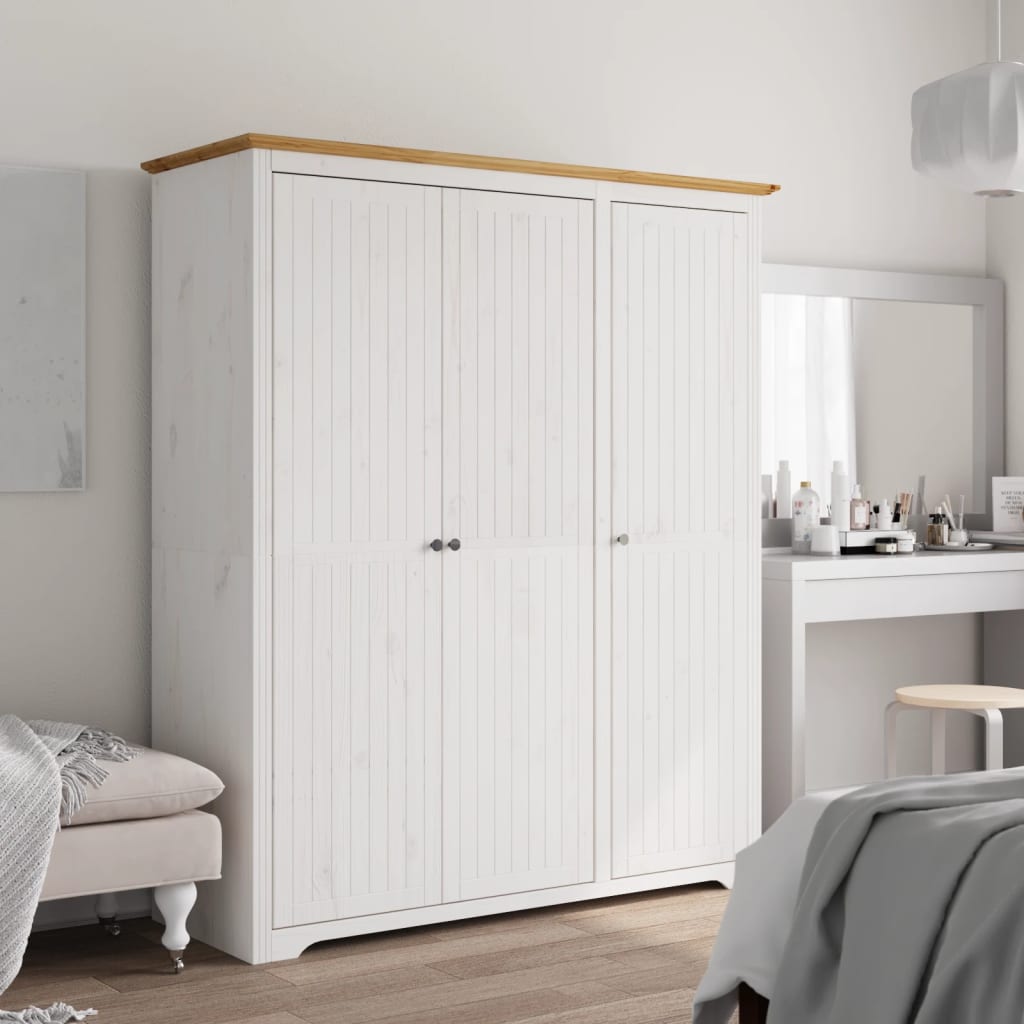Berkfield Wardrobe BODO White and Brown 151.5x52x176.5cm Solid Wood Pine