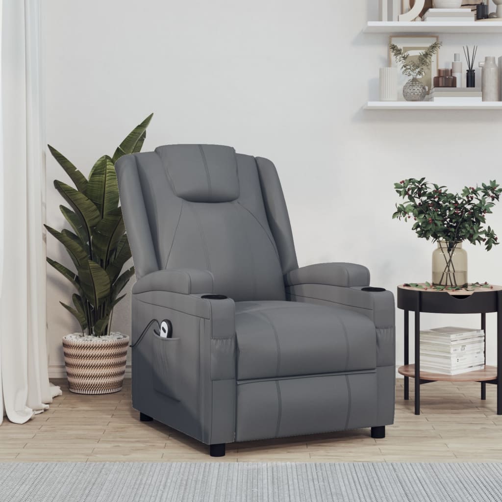 Berkfield Electric Recliner Chair Grey Faux Leather