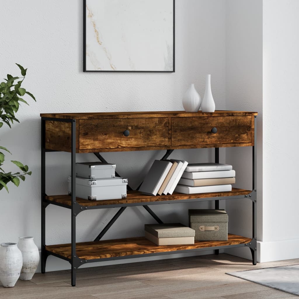 Berkfield Console Table with Drawers and Shelves Smoked Oak Engineered Wood