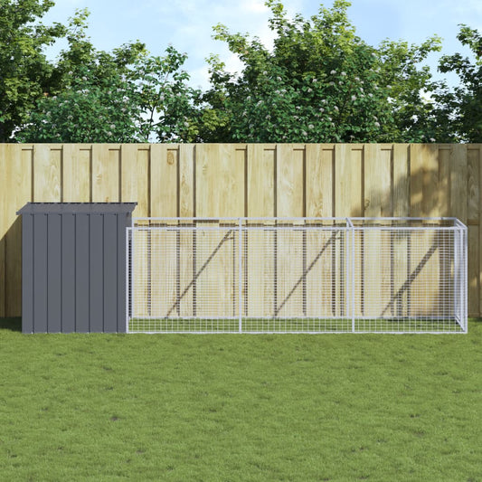 Berkfield Dog House with Run Anthracite 110x405x110 cm Galvanised Steel