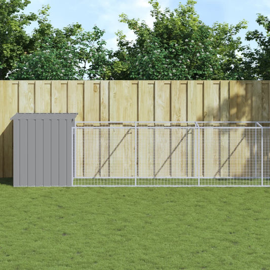 Berkfield Dog House with Run Light Grey 110x813x110 cm Galvanised Steel